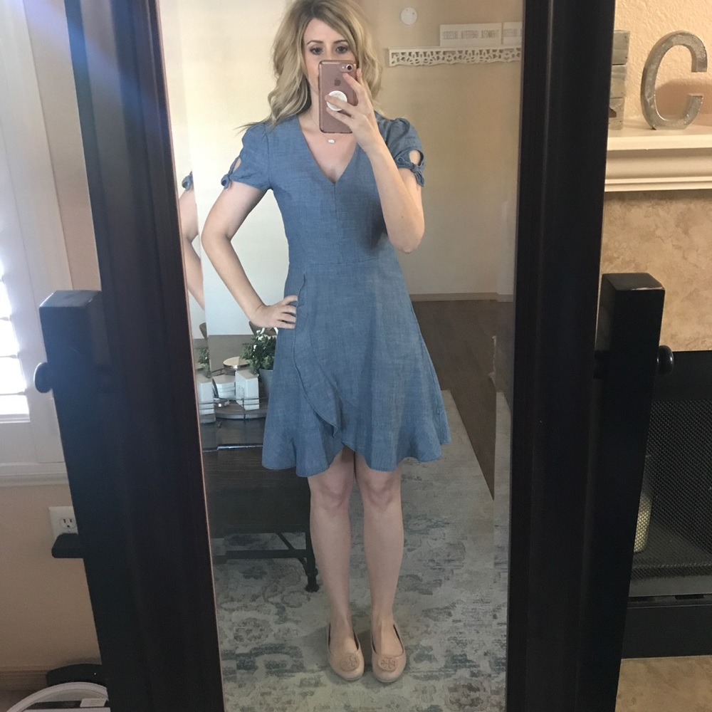 Jcrew chambray faux wrap dress